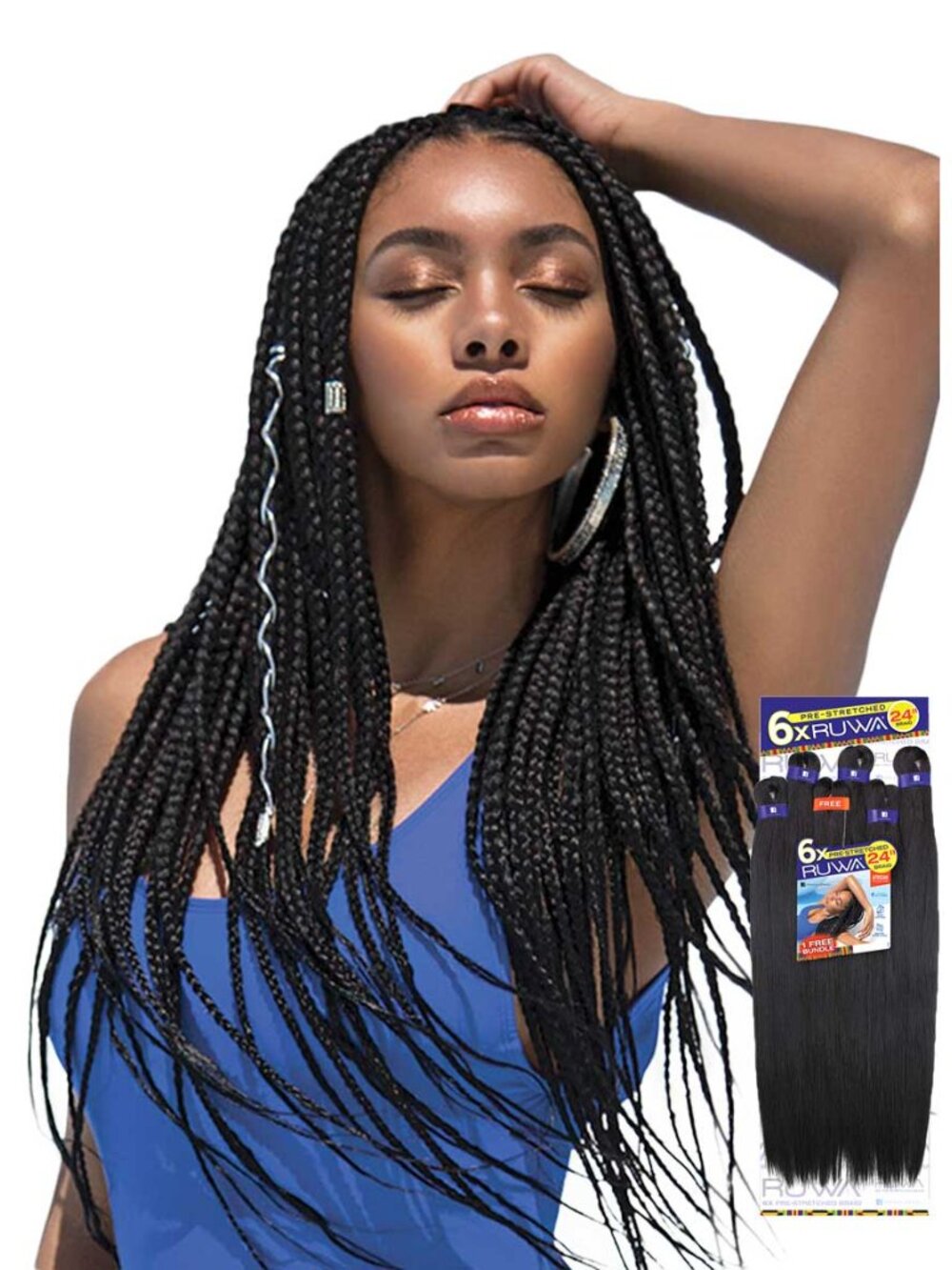 Sensationnel 3X RUWA Pre-Stretched 24" 1B Braiding Hair 9 Packs